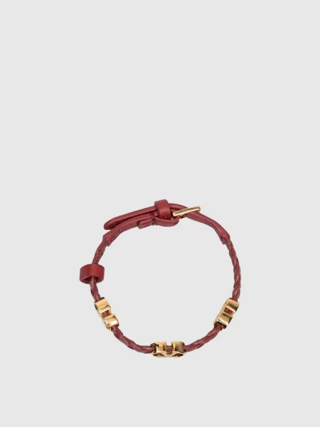 Кожаный плетеный браслет Valentino бордовый