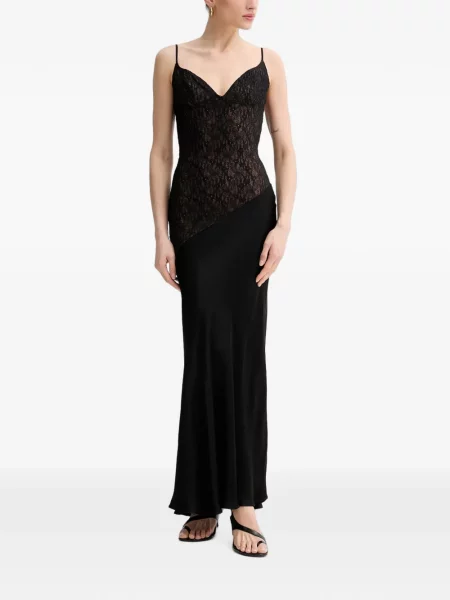 Rochie maxi Bardot din dantelă cu bretele negru