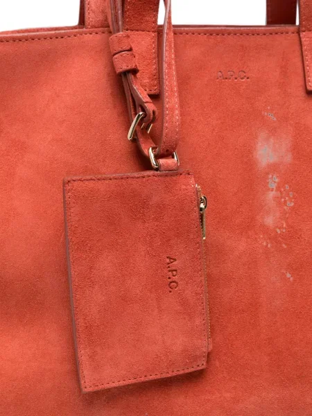 Geantă shopper A.p.c. din piele de căprioară portocaliu