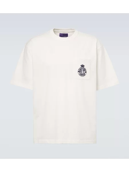 Tricou Ralph Lauren Purple Label cu broderie din jerseu alb