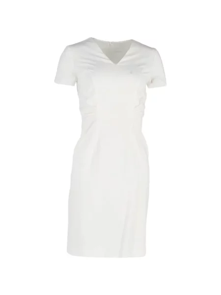 Osłona sukienka ołówkowa Boss z dekoltem w serek garniturowa biała