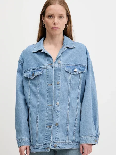 Answear Lab kurtka jeansowa przejściowa oversize niebieski