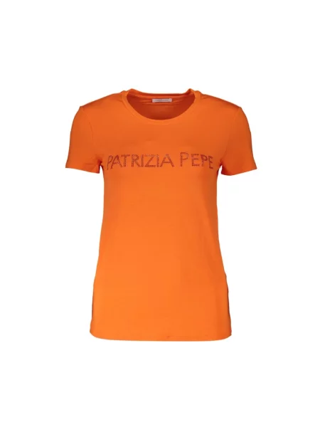 Dzianinowa koszulka Patrizia Pepe z kryształkami z krótkim rękawem pomarańczowa
