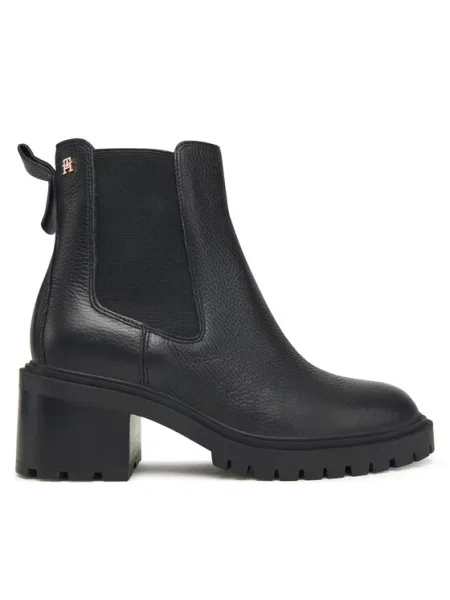 Tommy Hilfiger Škornji Th Leather Chelsea Cleated Heel črna