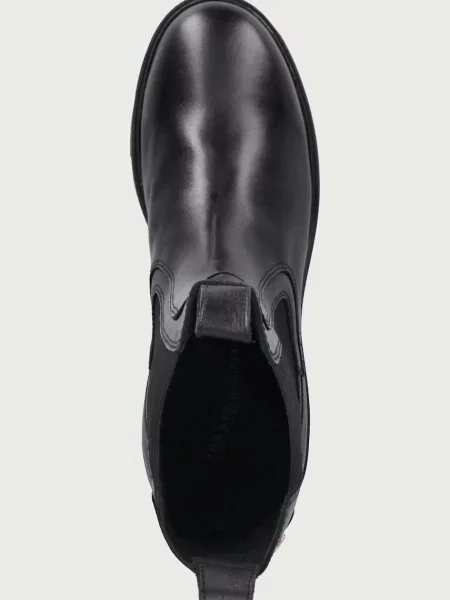 Tommy Hilfiger боти челси дамски от кожа TH STUD LEATHER HIGH CHELSEA черно