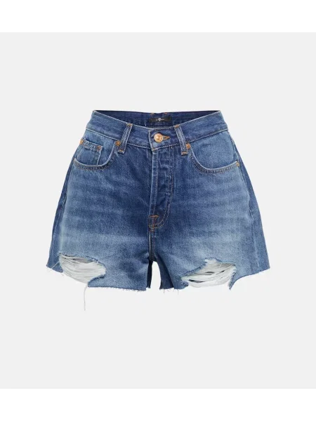 Obrabljene kratke jeans hlače 7 For All Mankind modra