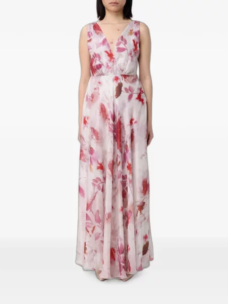 Rochie maxi Hanita cu model floral cu imagine cu decolteu în V roz