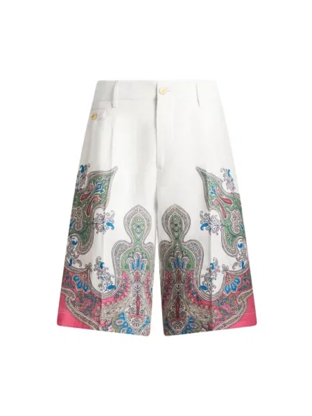 Lniane szorty Etro z nadrukiem z wzorem paisley białe