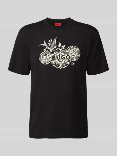 T-shirt o kroju regular fit z czystej bawełny model DANGEN' Hugo czarna