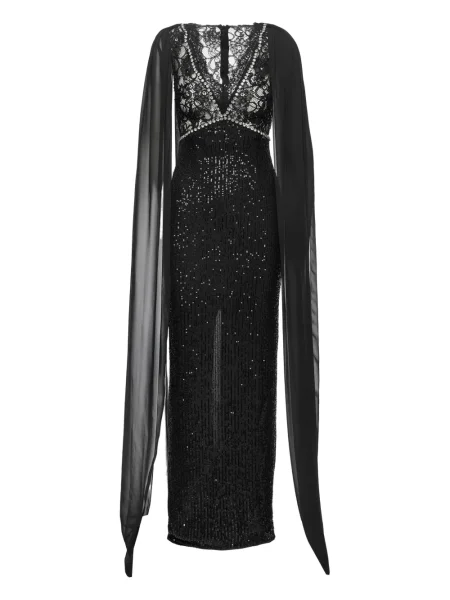 Rochie maxi Nissa cu paiete din dantelă de costum negru