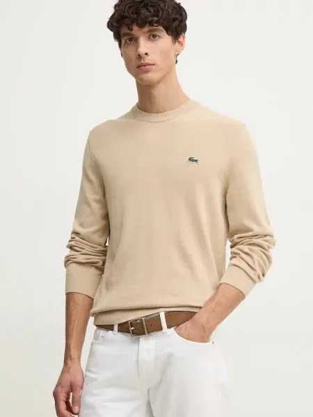 Пуловер Lacoste от лека материя бежово