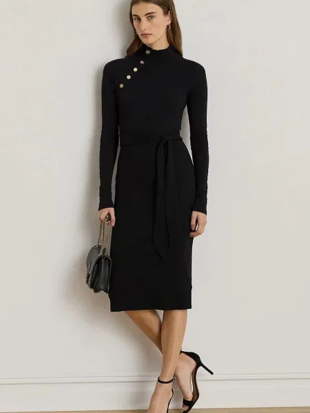 Sukienka midi z wiązanym paskiem model ‘VAHANT’ Lauren Ralph Lauren czarna