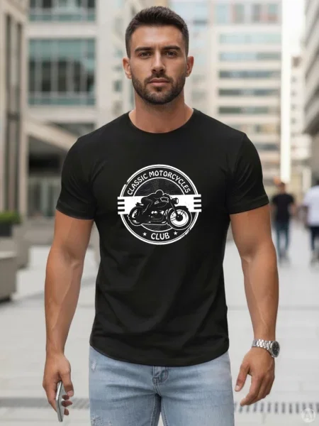 T-shirt z motycklowym nadrukiem Dstreet czarny