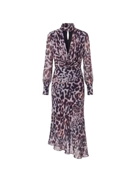 Rochie Nicholas cu imagine cu model leopard asimetrică maro