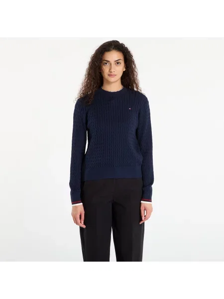 Svetr Tommy Hilfiger Co Cable Fine Gg C-Nk Ls Sweater Dark Night Navy L námořnictvo