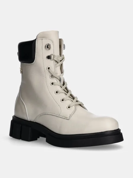 Кожени кубинки Tommy Hilfiger LACE-UP BIKER LEATHER с платформа бяло