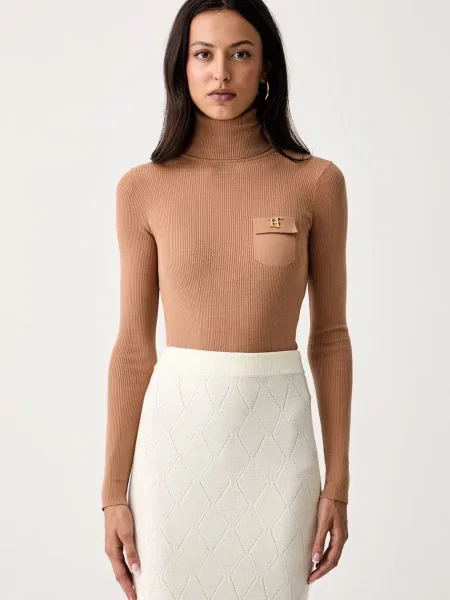 Pulover Elisabetta Franchi din lyocell maro