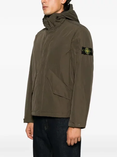 Geacă Stone Island cu glugă cu strasuri verde