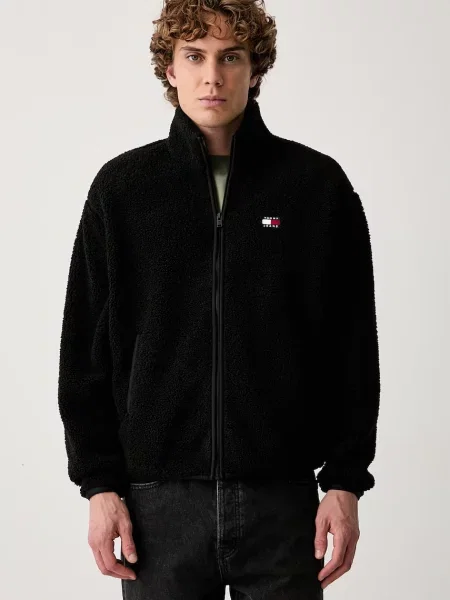 Tommy Jeans hanorac cu pentru bărbați din polar negru