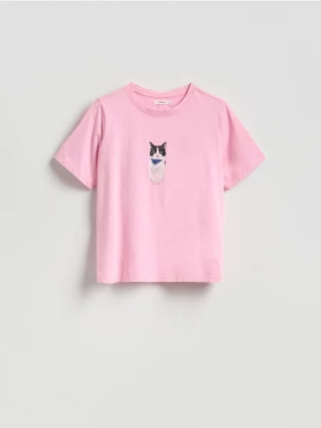 Reserved Tricou cu imprimeu roz-pastel roz