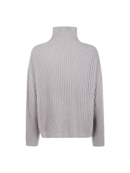 Lniany sweter z golfem Brunello Cucinelli beżowy
