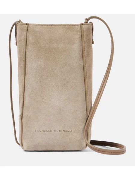 Geanta crossbody Brunello Cucinelli din piele de căprioară bej