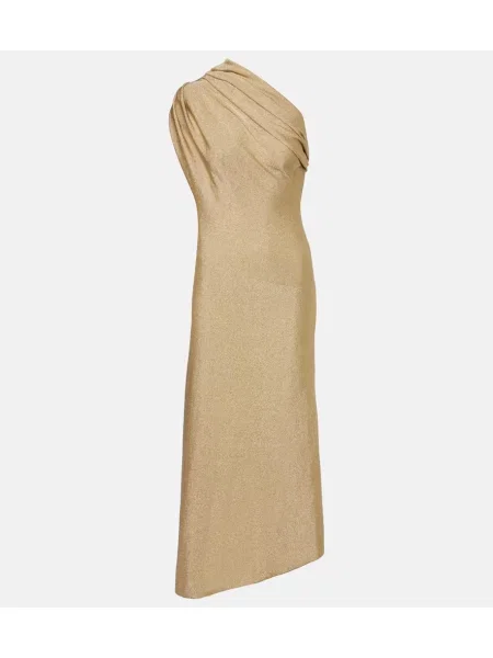 Rochie midi Khaite până la genunchi cu un umăr gol de costum auriu