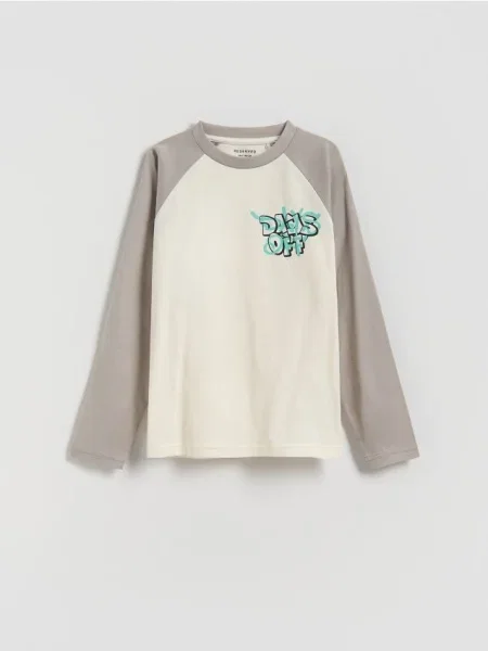 Reserved Tricou din cu mânecă lungă și imprimeu crem