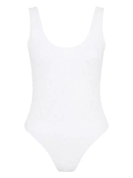 Costum de baie Let's Swim din jacard alb