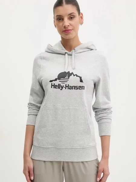 Суичър с качулка Helly Hansen с качулка с принт сиво