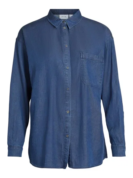 VILA Bluză Bista albastru denim alb