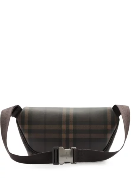 Cu centură curea Burberry în carouri maro