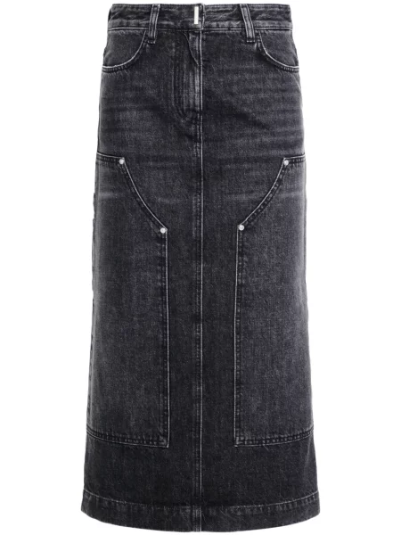 Fustă din denim Givenchy cu talie înaltă până la genunchi negru