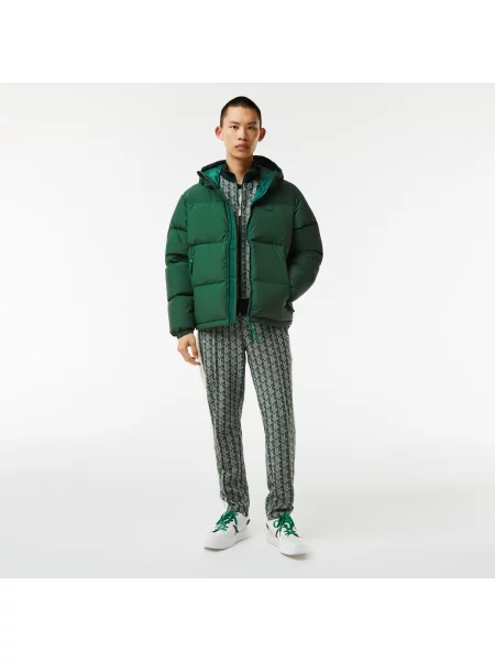 Lacoste Pikowana Wodoodporna Krótka Kurtka zielona