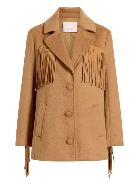 Płaszcz Cinq A Sept z frędzli brązowy