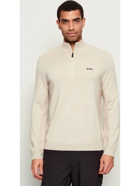 BOSS GREEN Pulover KN_Momentum-X QZ | regular fit cu adaos de lână bej