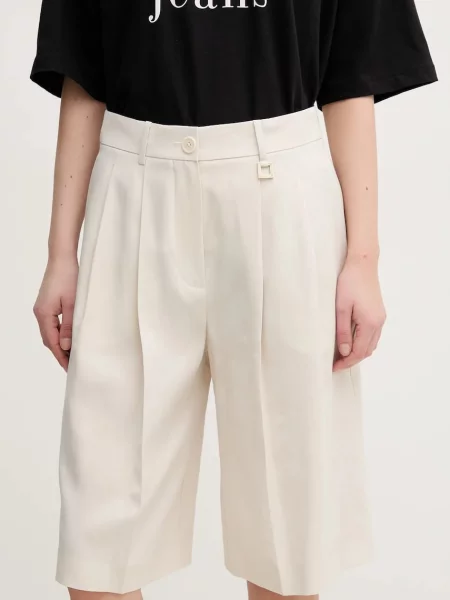 Joop! pantaloni scurți din amestec de in femei neted high waist bej