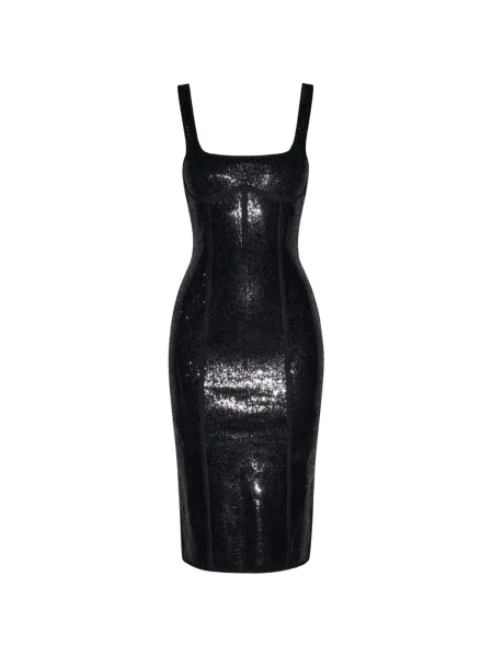 Rochie midi Fleur Du Mal cu paiete tricotate până la genunchi negru