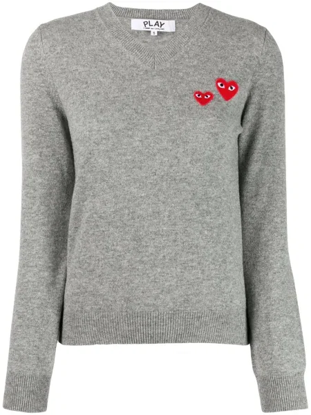 Pulover Comme Des Garcons Play cu decolteu în V lung gri