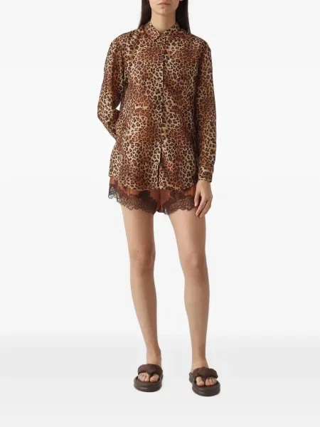 Cămașă Mc2 Saint Barth cu imagine cu model leopard din dantelă maro