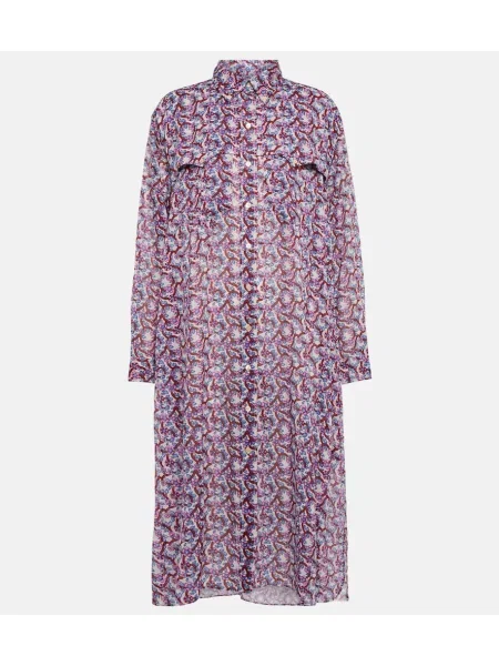 Rochie midi Marant Etoile cu model floral cu imagine până la genunchi bej