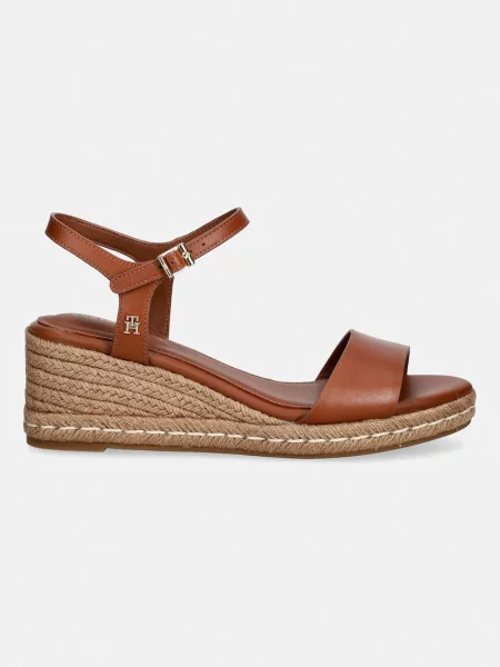 Usnjene espadrile Tommy Hilfiger s polno peto rjava