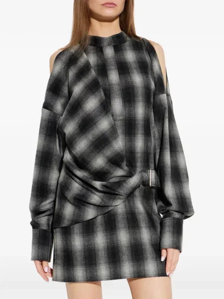 Cu centură rochie mini Iro în carouri negru