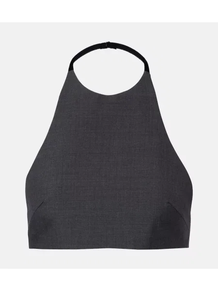Top scurt Jil Sander de lână cu gât halter gri