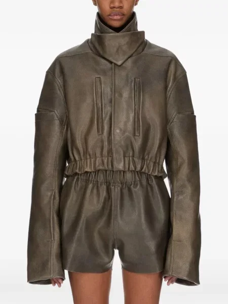Kožená bunda Rick Owens hnedá