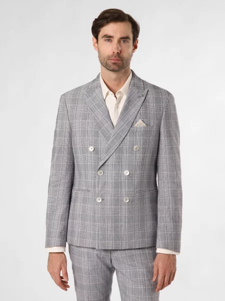 Finshley & Harding London kurtka modułowa z zawartością lnu Brixdon Mężczyźni Slim Fit w kratkę 46 niebieski