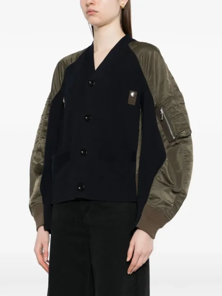 Cardigan Sacai din țesătură twill verde