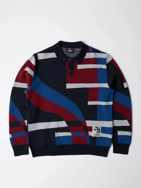 By Parra sweter z dodatkiem wełny Vertical forest knitted polo niebieski