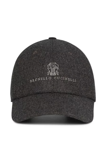 Haftowana czapka z daszkiem Brunello Cucinelli szara