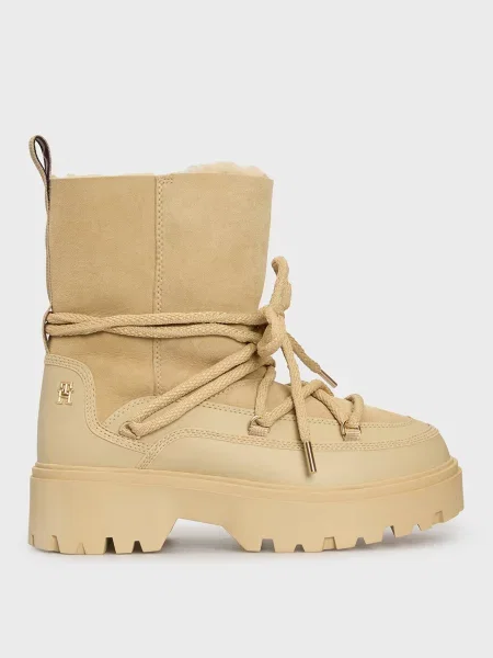 Замшевые дутики Tommy Hilfiger на шнуровке бежевые